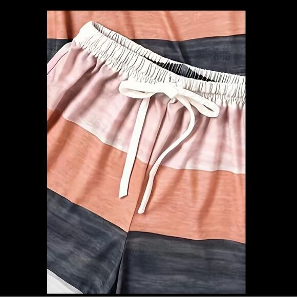 Color block two piece Shorts Set. Tank top, and drawstring elastic waist shorts. - Picture 7 of 9